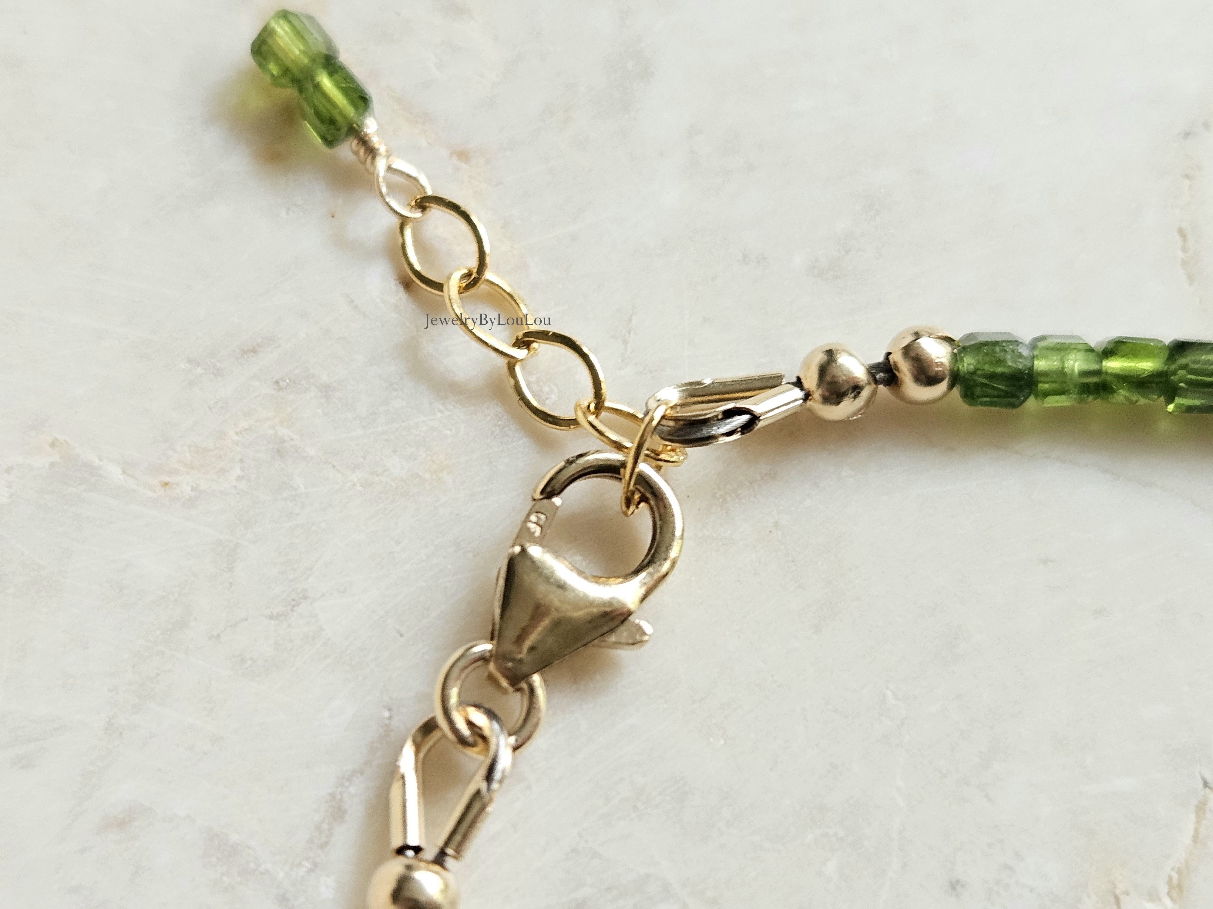 Chroom Diopside beaded bracelet, leverbaar 14k goldfilled - 925 sterling silver
