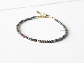 Robijn-Fuchsiet in Kyaniet kralen armband  14k goldfilled - 925 sterling zilver