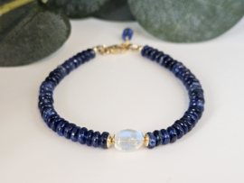 Kyanite & Moonstone gemstone beaded bracelet 14k goldfilled - 925 sterling silver