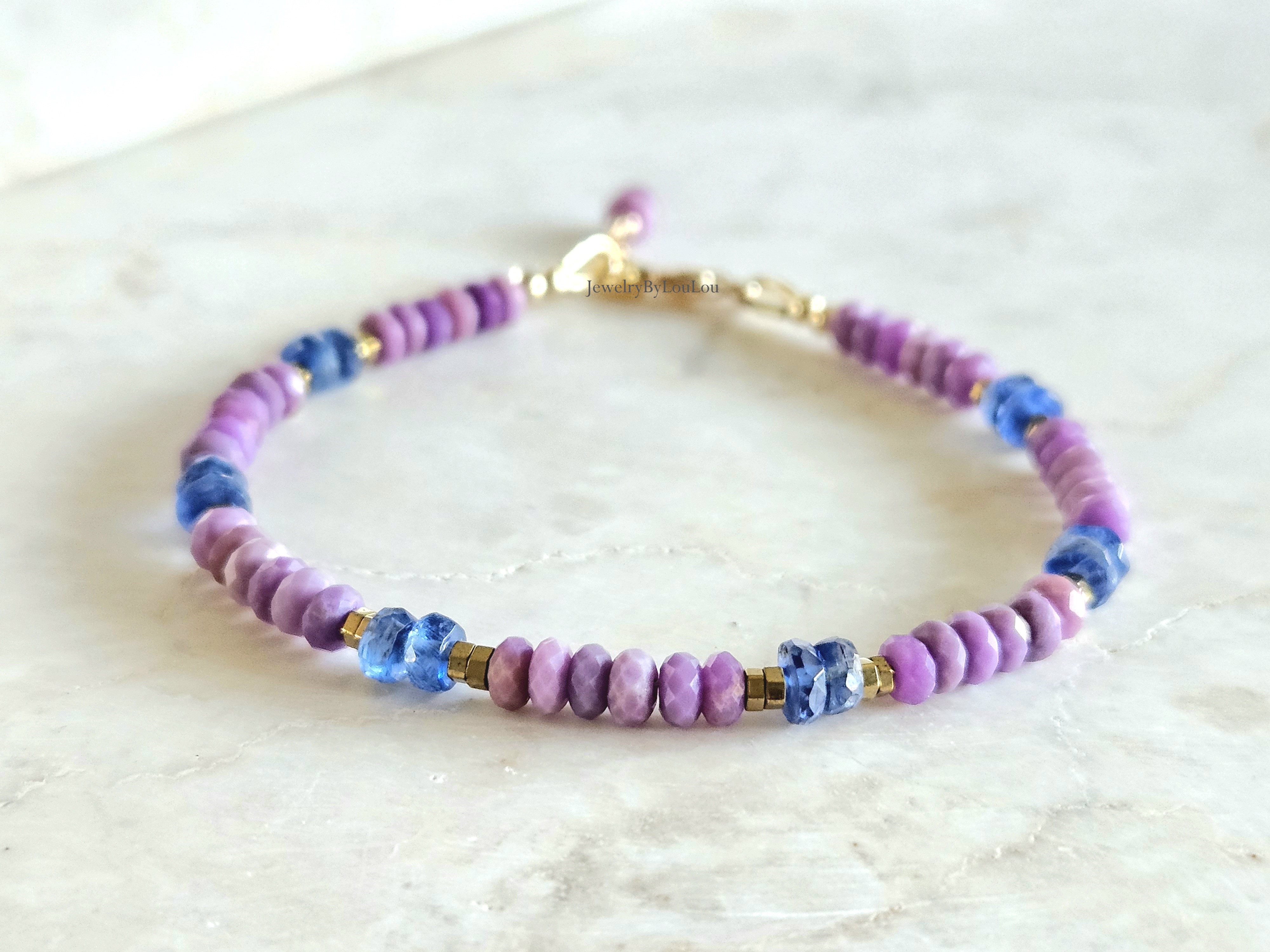 Fosfosideriet en Kyaniet kralen armband  925 sterling zilver   -   14k goldfilled