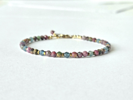 Kyaniet en Robijn in Kyaniet kralen armband , 14k goldfilled & 925 sterling zilver