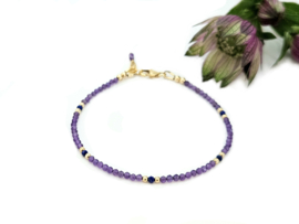 Amethist & Lapis Lazuli edelstenen kralen armband, leverbaar 14k goldfilled - 925 sterling zilver