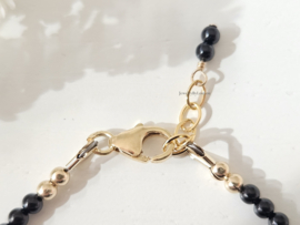 Zwarte Onyx en herkimer diamanten kralen armband, 14k goldfilled - 925 sterling zilver
