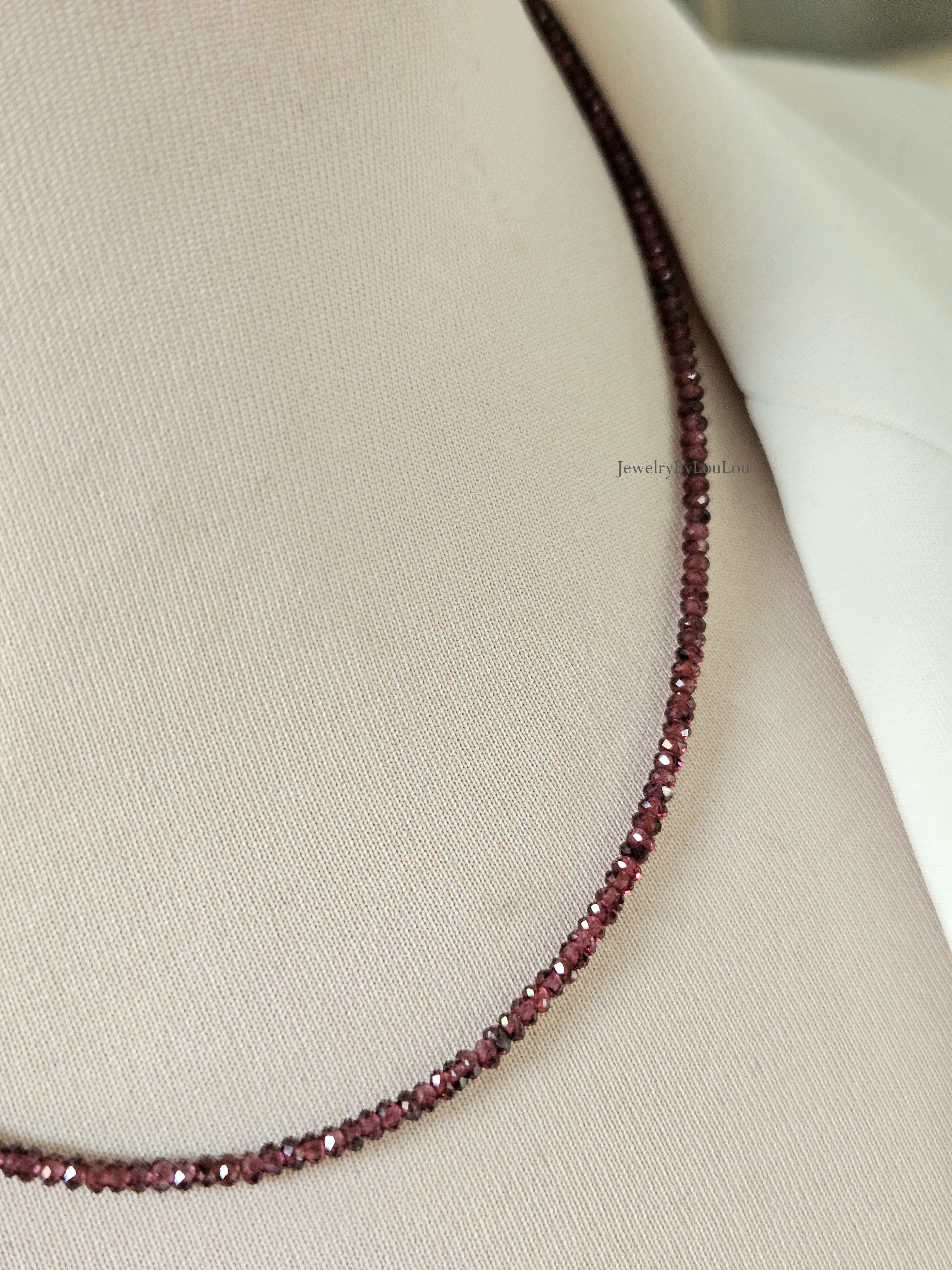 AAA Granaat kralen ketting, 14k goldfilled - 925 sterling zilver