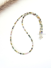 Multi toermalijn kralen ketting, 14k goldfilled - 925 sterling zilver
