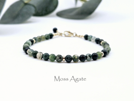 Groene Mos agaat kralen armband, 14k goldfilled - 925 sterling zilver