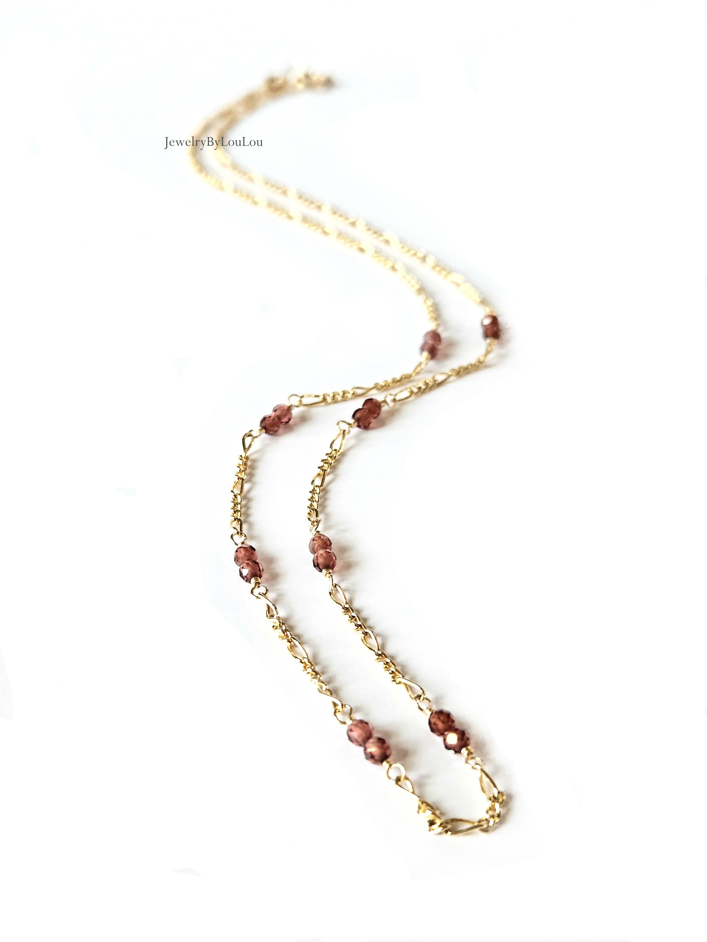 Figaro schakelketting met Malaya granaat 14k goldfilled - 925 sterling zilver