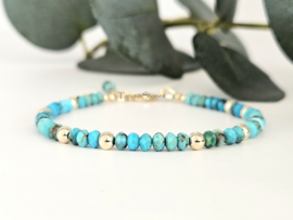 Turquoise kralen armbandje, 14k goldfilled - 925 sterling zilver