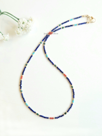 Lapis Lazuli, Koraal, Turkoois en Malachiet ketting, 14k goldfilled - 925 sterling zilver