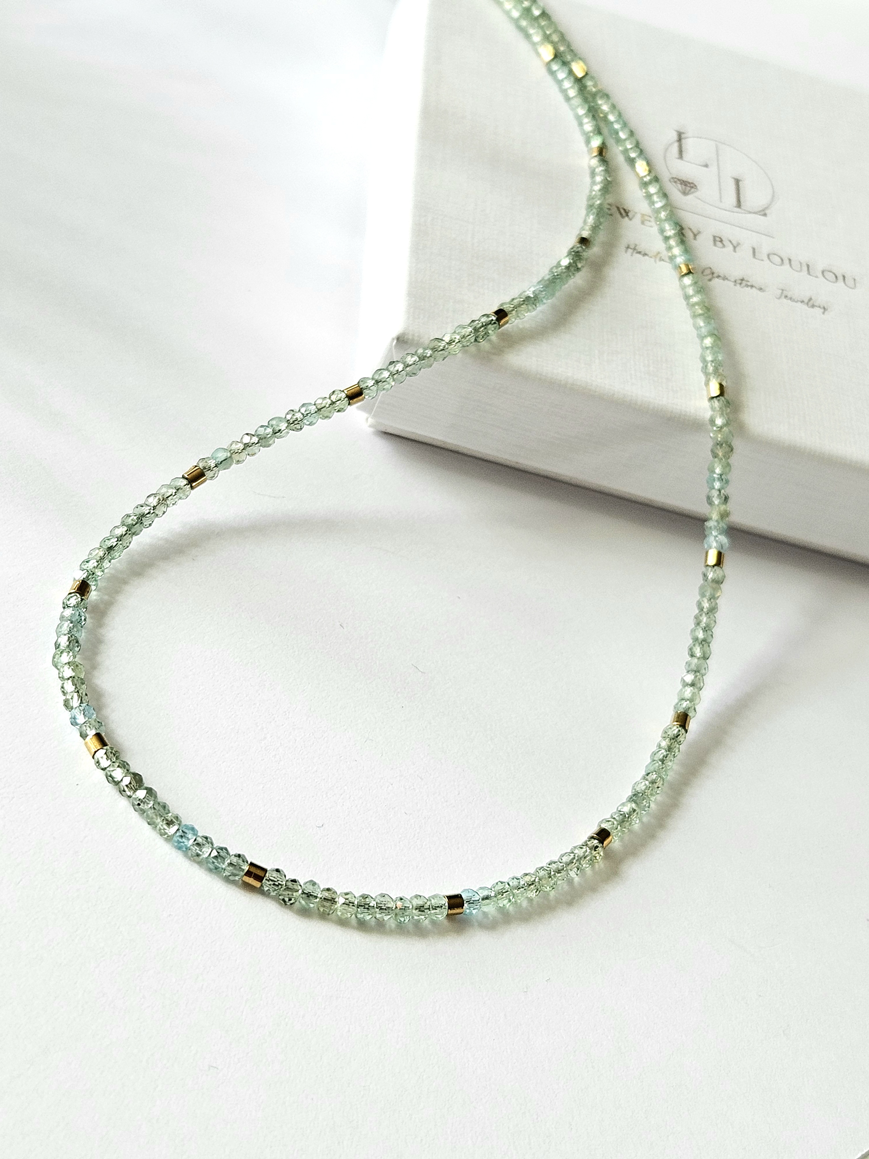 AAA aqua green apatite bead necklace, 14k gold-filled - 925 sterling silver