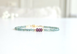 Apatite and Rhodolite Garnet beaded bracelet, 14k goldfilled & 925 sterling silver