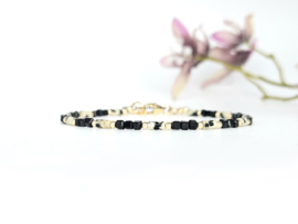 Dalmatian jasper and black onyx bracelet 925 sterling silver - 14k goldfilled