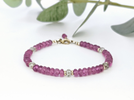 Roze en groene Saffier kralen armband, leverbaar 14k goldfilled - 925 sterling zilver