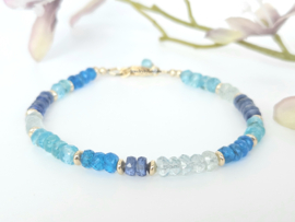 Apatiet, Kyaniet en Aquamarijn armband,  14k goldfilled - 925 sterling zilver