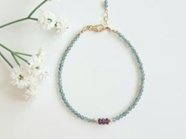 Apatite and Rhodolite Garnet beaded bracelet, 14k goldfilled & 925 sterling silver