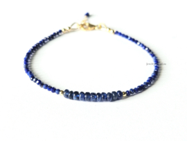 Lapis Lazuli  en Kyaniet kralenarmband, 14k goldfilled - 925 sterling zilver