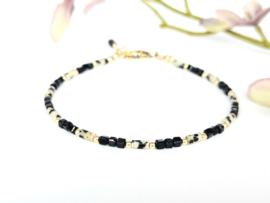 Dalmatian jasper and black onyx bracelet 925 sterling silver - 14k goldfilled