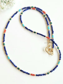 Lapis Lazuli, Koraal, Turkoois en Malachiet ketting, 14k goldfilled - 925 sterling zilver