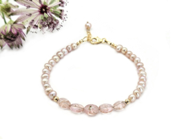 Roze Zoetwaterparel en Toermalijn kralen armband in AAA kwaliteit,  925 sterling zilver & 14k goldfilled