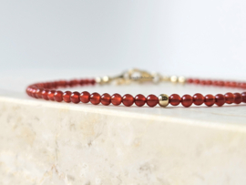 Carneool 2mm kralen armband,  925 sterling zilver & 14k goldfilled
