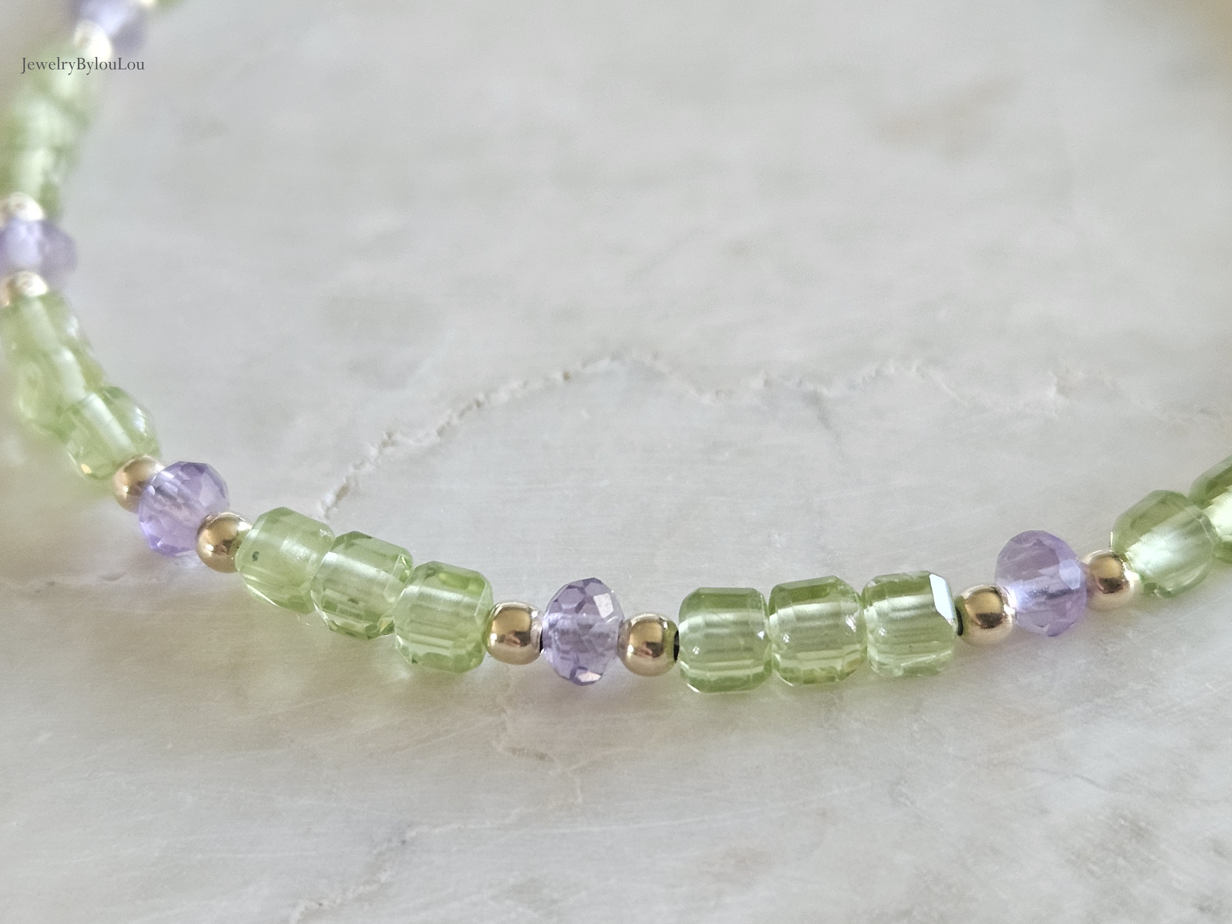 AAA kwaliteit Peridoot em Amethist kralen armband, 14k goldfilled & 925 sterling zilver
