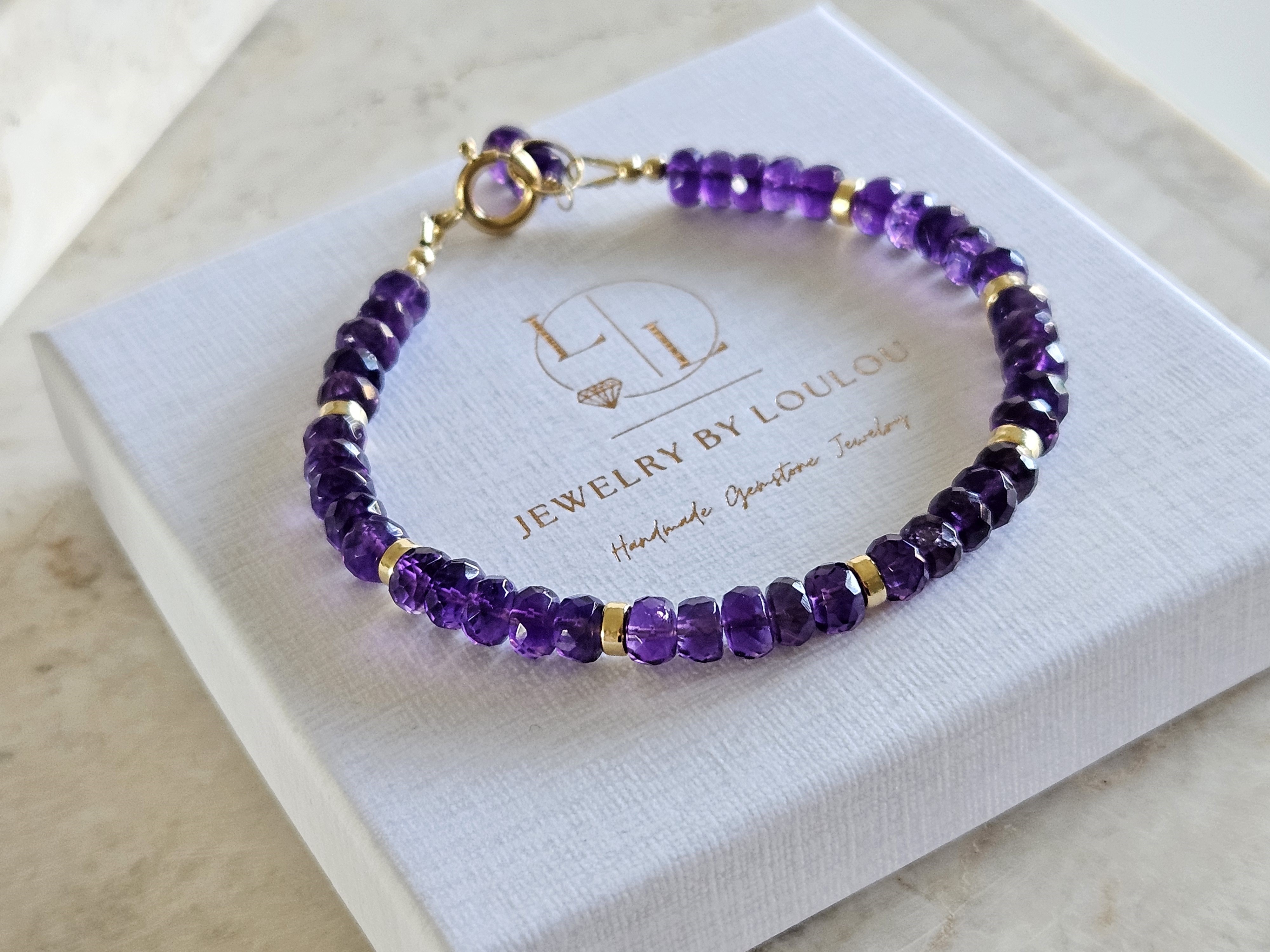 African Amethyst kralen armband     925 sterling silver   -   14k goldfilled