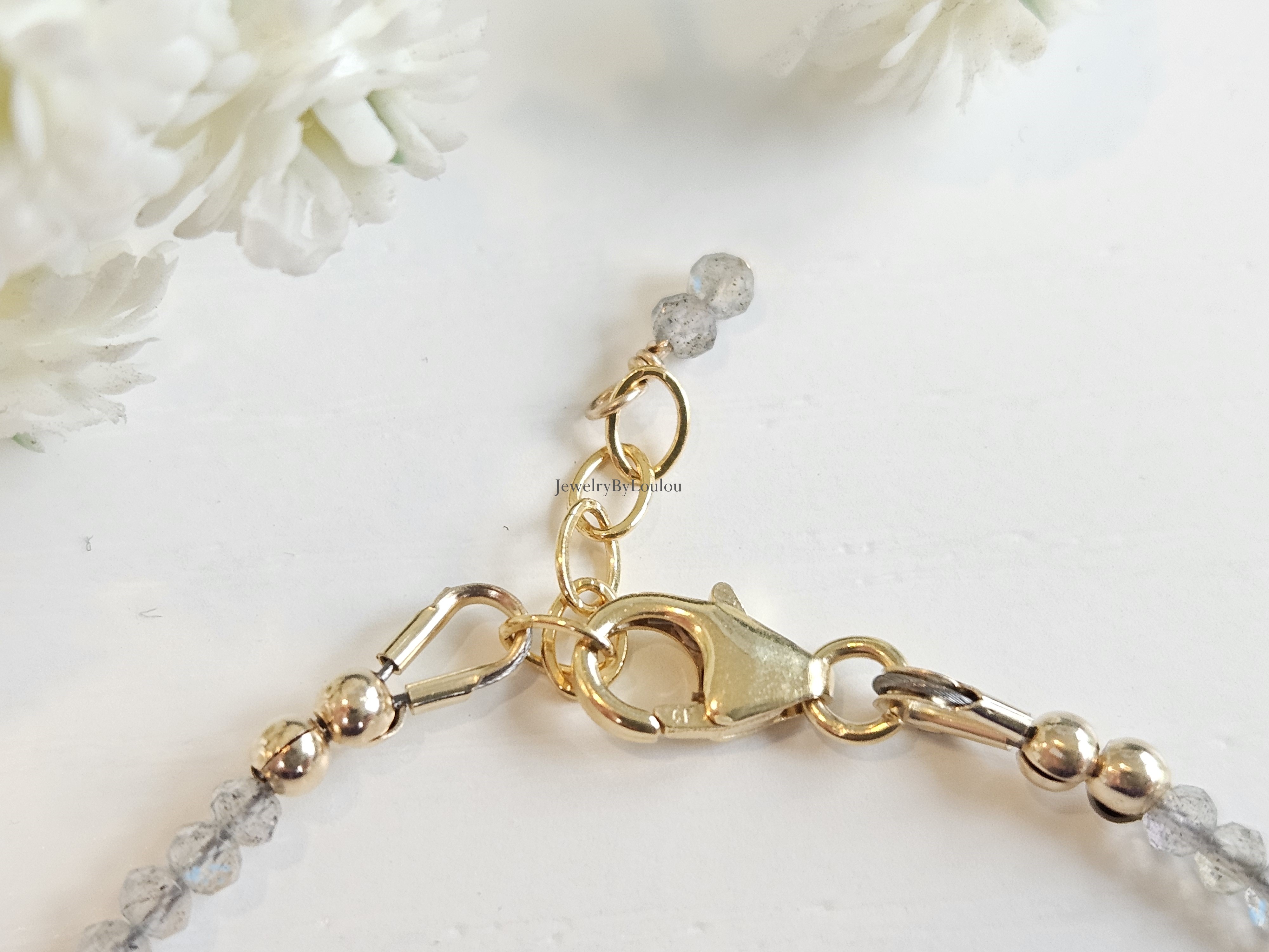 Labradorite beaded bracelet     925 sterling silver   -   14k goldfilled