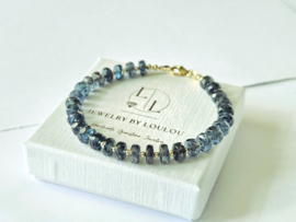 Teal blauwe Kyaniet kralen armband, 14k goldfilled - 925 sterling zilver