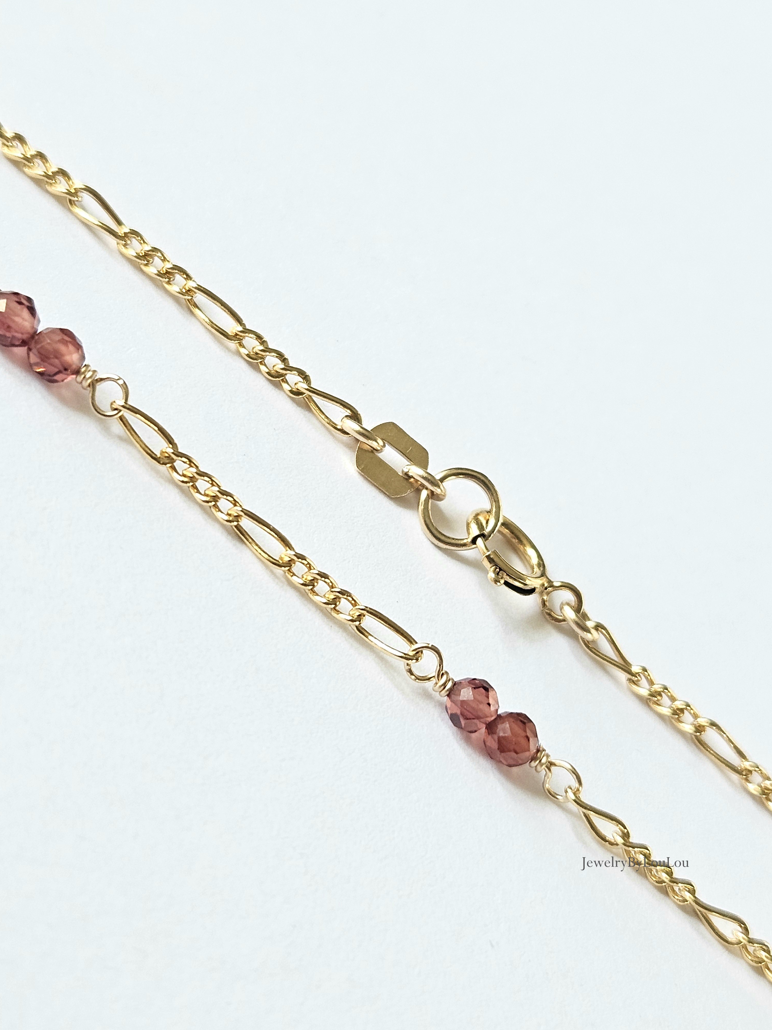 Figaro schakelketting met Malaya granaat 14k goldfilled - 925 sterling zilver