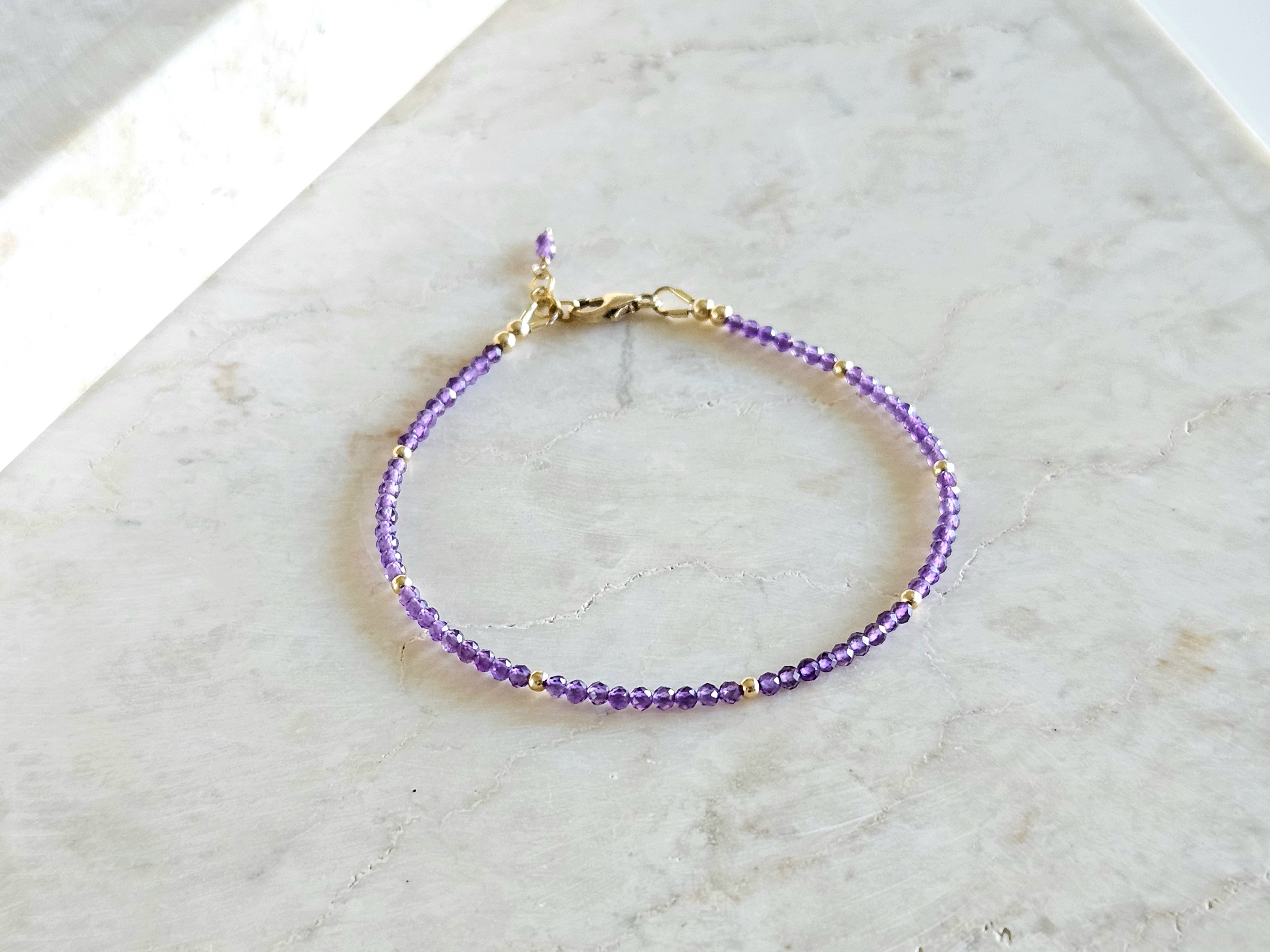 Amethyst beaded bracelet AAA quality   925 sterling silver   -   14k goldfilled