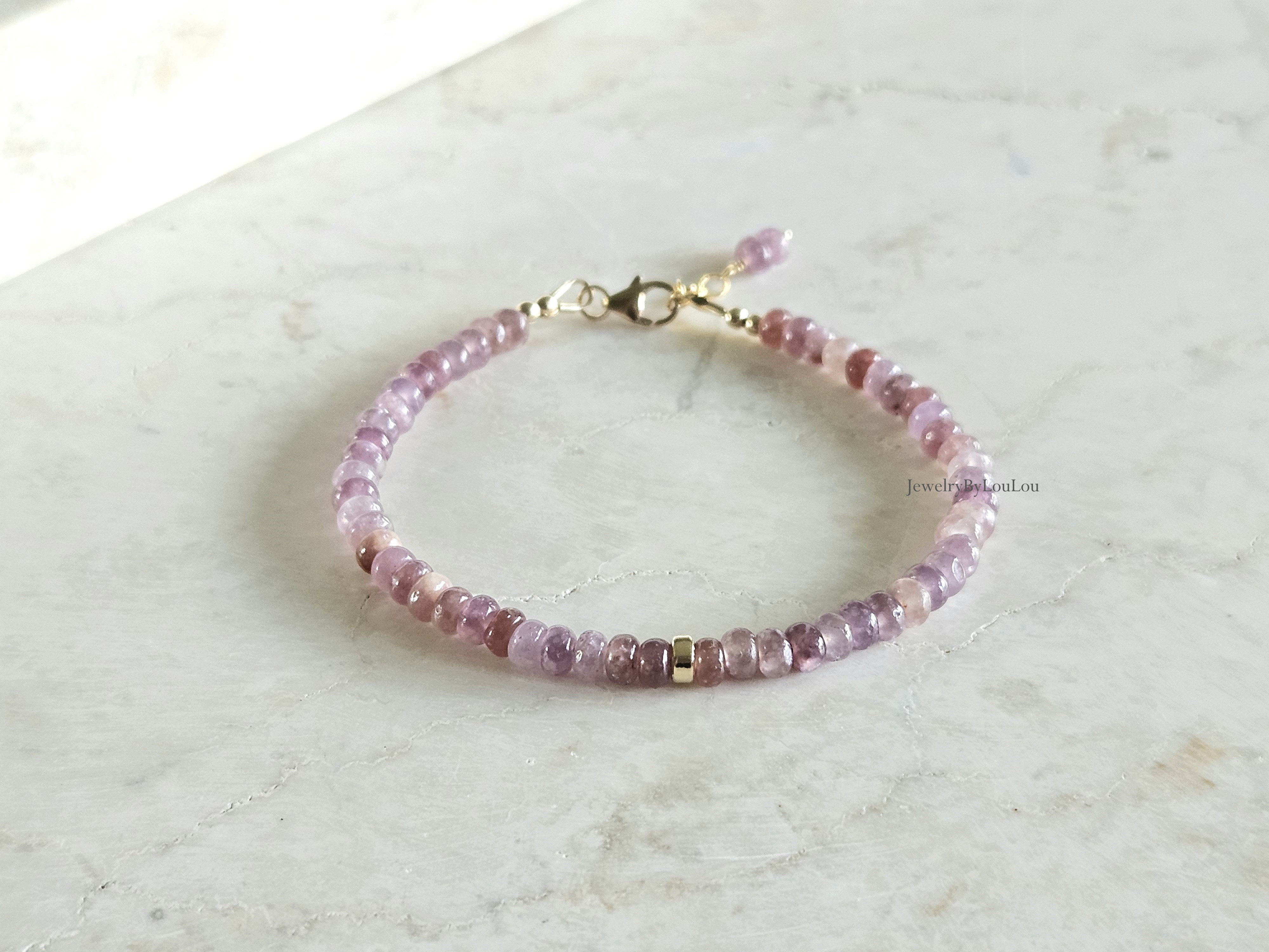 AAA Lepidoliet kralen armband, 14k goldfilled - 925 sterling zilver