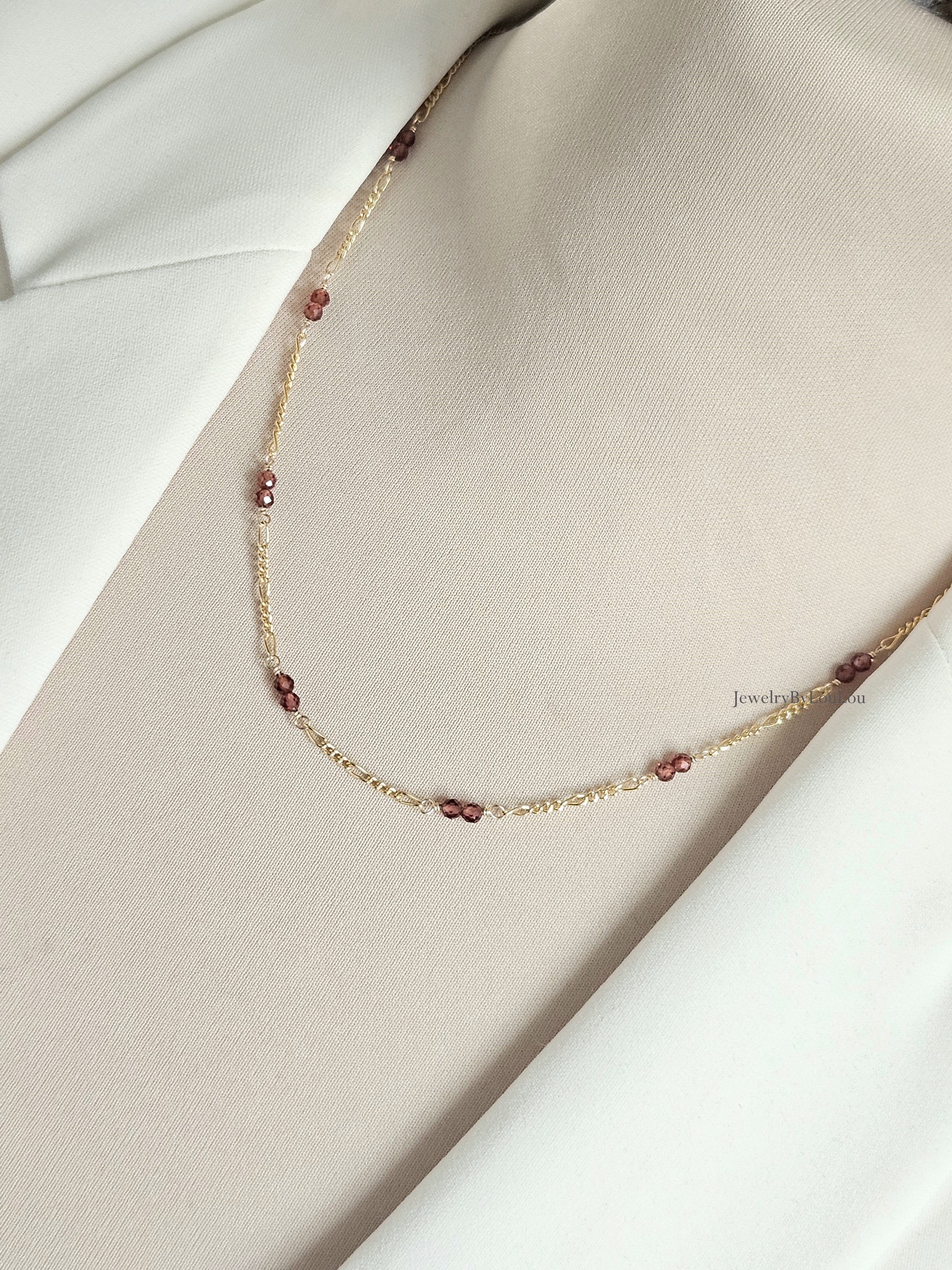 Figaro schakelketting met Malaya granaat 14k goldfilled - 925 sterling zilver
