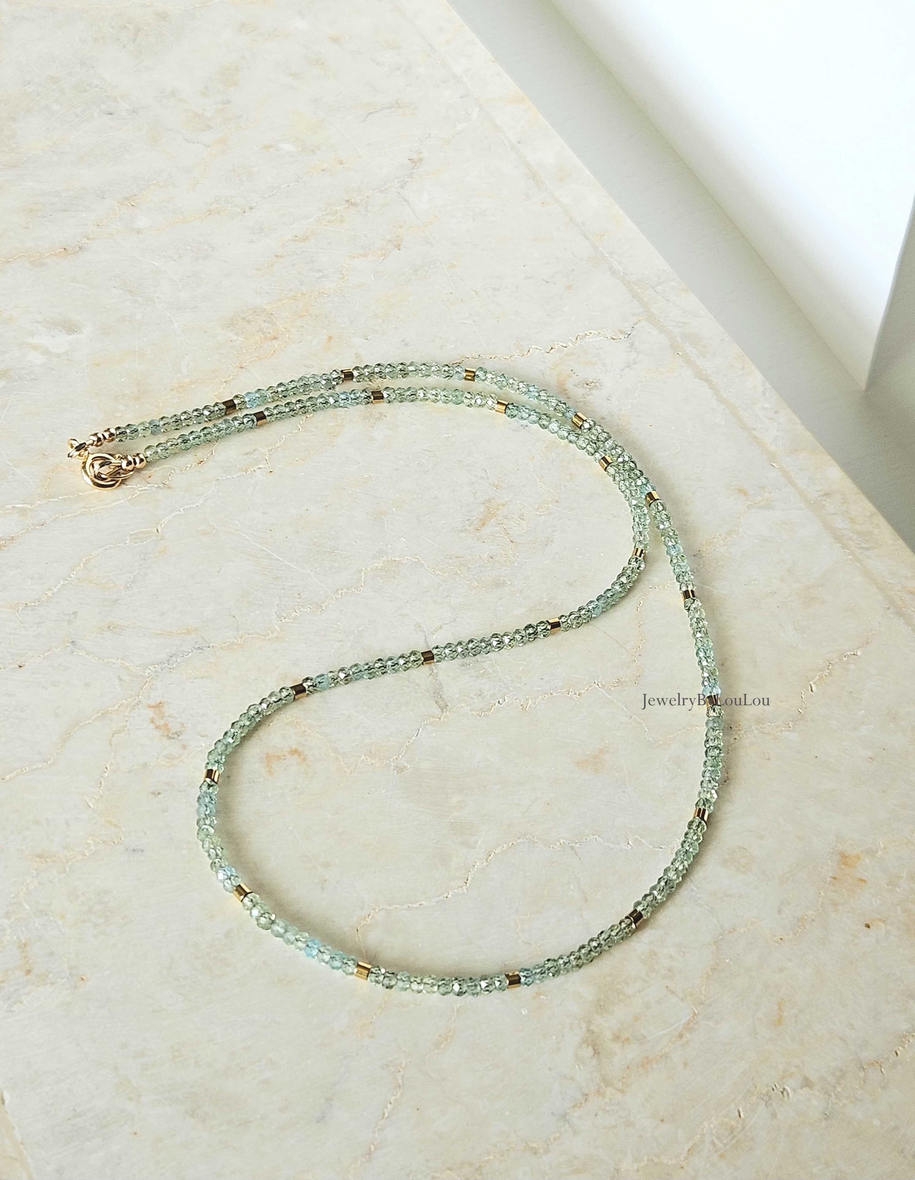 AAA aqua-groene Apatiet kralen ketting, 14k goldfilled - 925 sterling zilver