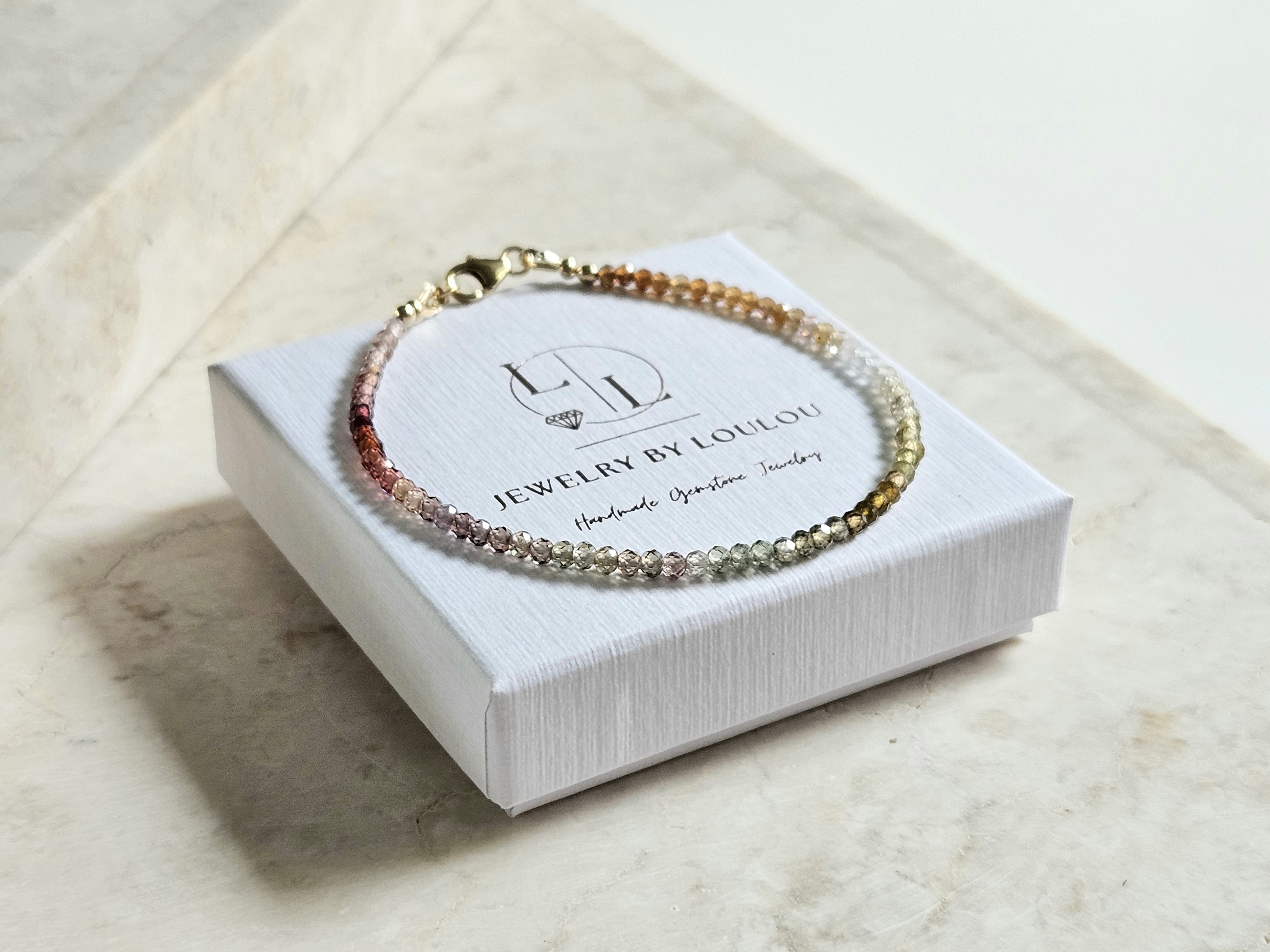 Toendra Saffier edelstenen kralen armband, 14k goldfilled & 925 sterling zilver