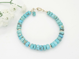Natuurlijke Arizona Turquoise kralen armbandje, 14k goldfilled - 925 sterling zilver