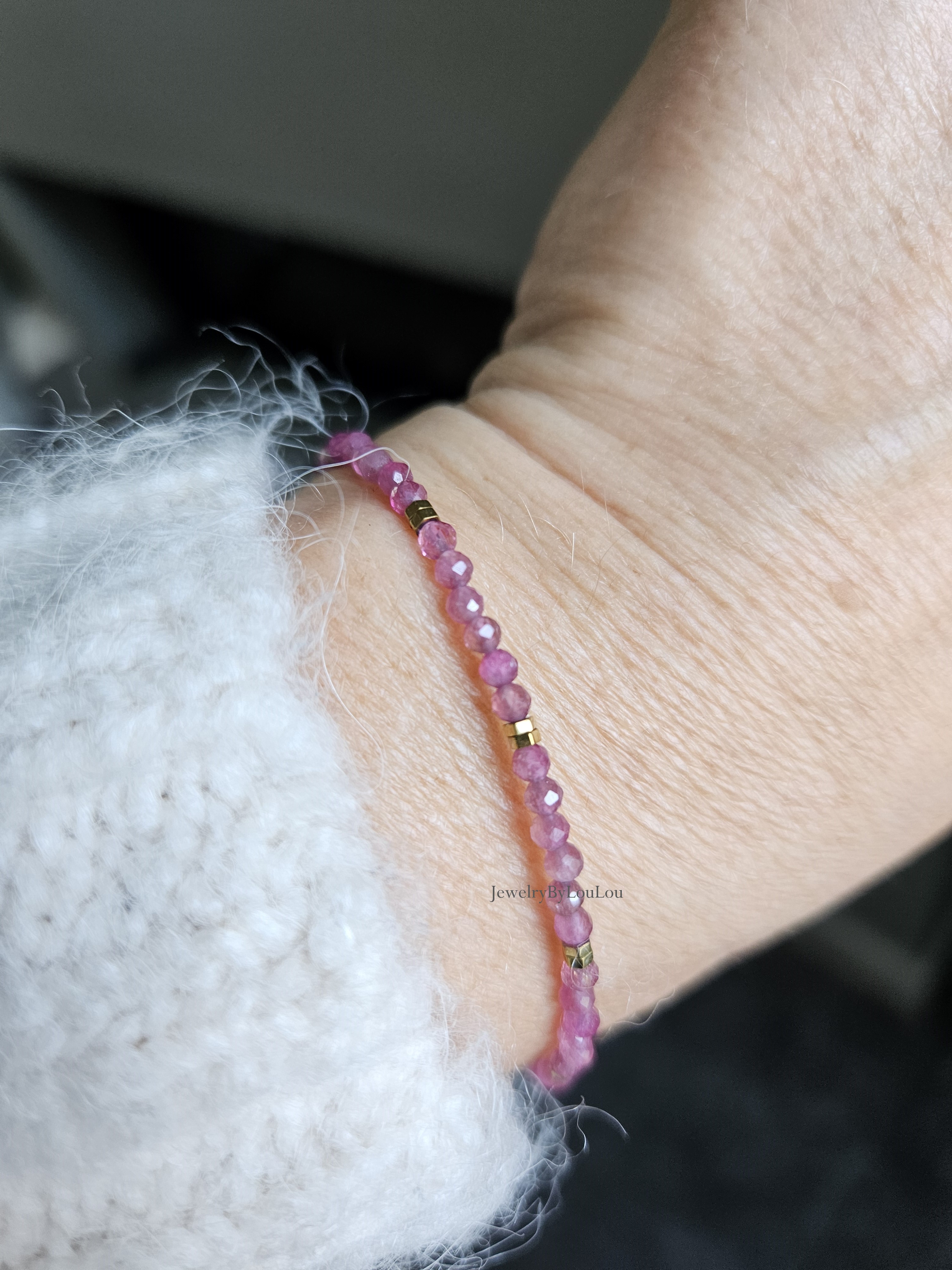 Roze toermalijn armband, 14k goldfilled & 925 sterling zilver