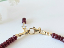 Ruby and Emerald gemstone beaded bracelet, 14k goldfilled & 925 sterling silver