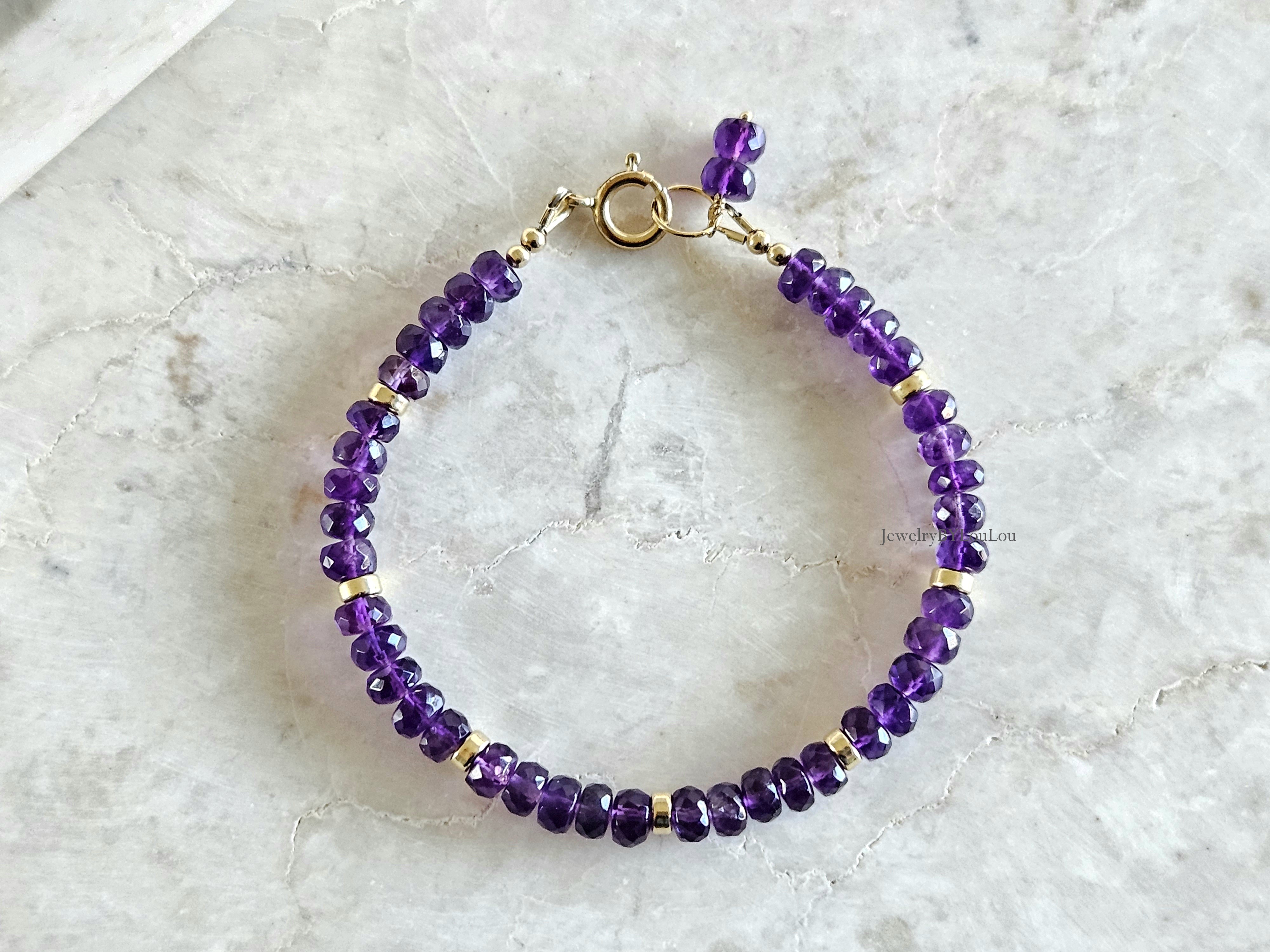 African Amethyst kralen armband     925 sterling silver   -   14k goldfilled