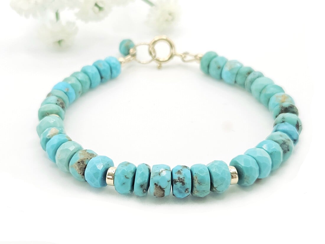 Natuurlijke turkoois kralen armband 14k goldfilled