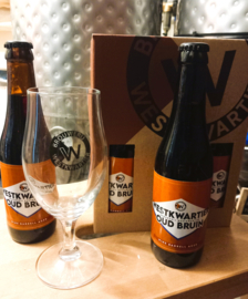 Geschenkdoos 4x Westkwartier Oud Bruin + Glas