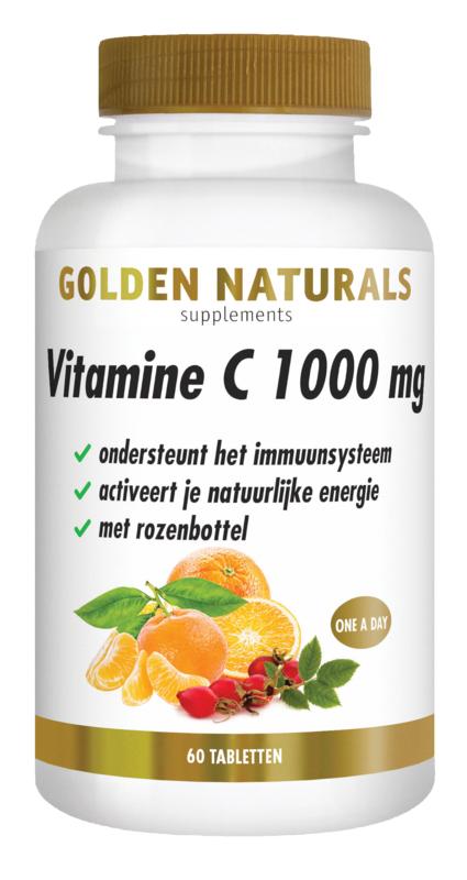 Vitamine C (Golden Naturals), 1000mg, met rozenbotel, 60 tabs.