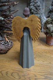 Engel antique grijs met schaaltje