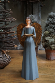 Engel antique zacht blauw met schaaltje