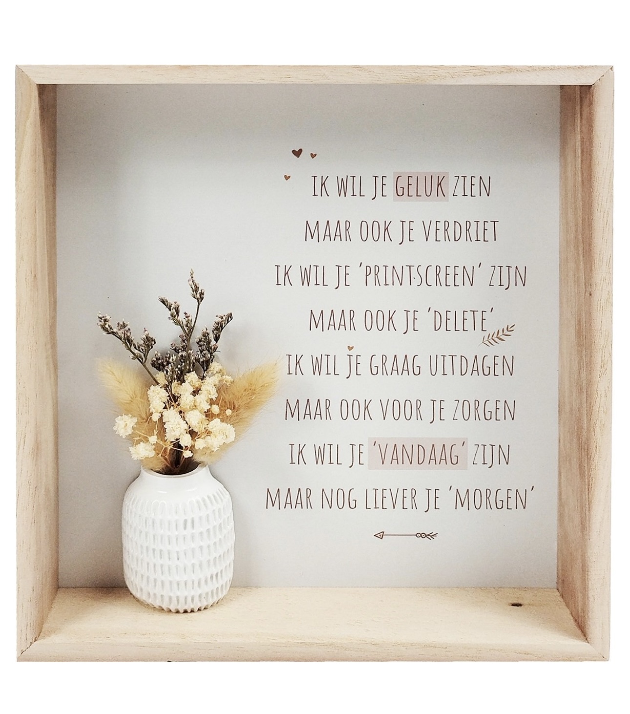 TEKSTBORD+GEDROOGDE BLOEMEN