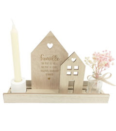 Cadeaubox huisje met tekst 'Famille' met kaars & vaasje