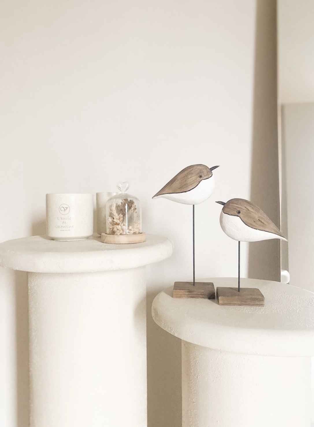 Vogels in hout op voet set van 2