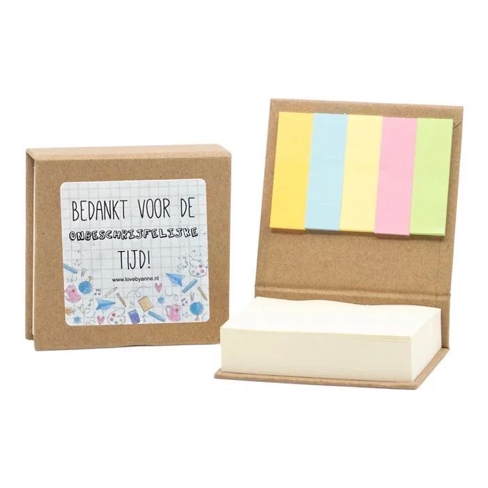 Juf/meester geschenken: notitieblokje "Bedankt voor onbeschrijvelijke tijd!"