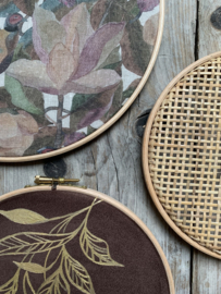 Muurhangerset botanisch blad donkerbruin
