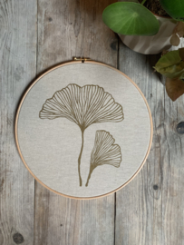 Muurhanger XL 30 cm linnen gingko rosegoud