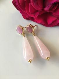 oorbellen roze kattenoog met rozenkwarts